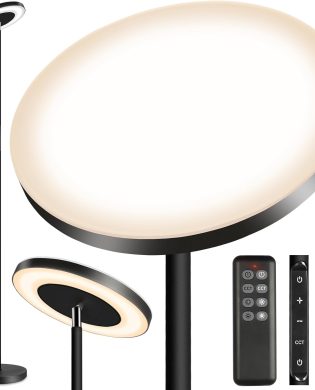 OUTON LED Torchiere Floor Lamp, Super Bright Dimmable Tall Standing Lamp with Remote Touch Control, 4 Color Temperatures, 1-Hour Timer for Living Room, Bedroom, Office (Classic Black)